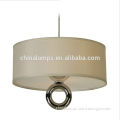Brazil hot sale new product,modern drum pendant light with natural fabric shade in polished chrome finish for coffee shop